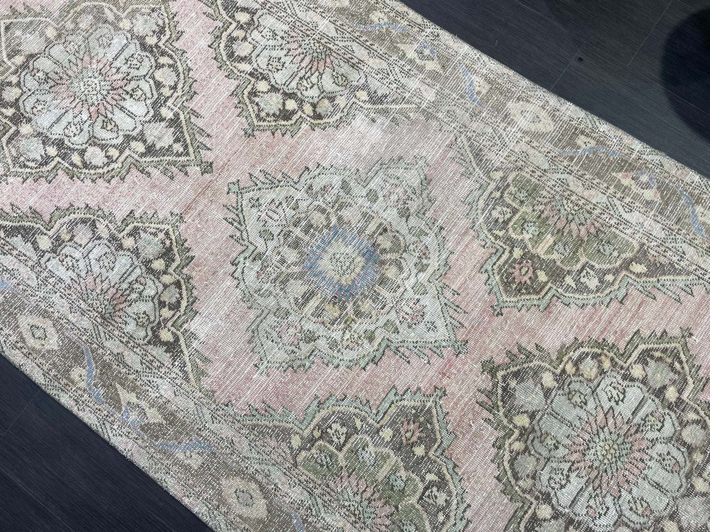 Muted Vintage Runner Rug, Hallway Runner 4.5 x 10 Rug, Kitchen Runner Rug, Muted Wool Runner Rug Muted Distressed Turkish Runner