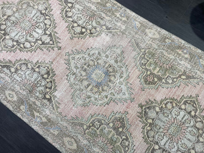Muted Vintage Runner Rug, Hallway Runner 4.5 x 10 Rug, Kitchen Runner Rug, Muted Wool Runner Rug Muted Distressed Turkish Runner