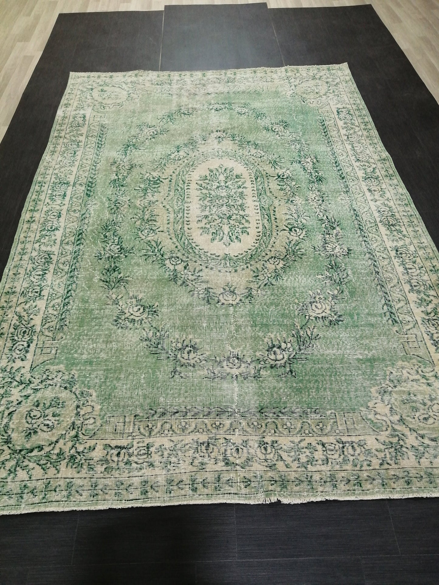 7 x 10.2 Green Vintage Rugs, Hand Made Rug, Oushak Rug, Rustic Rug 7x10 Oriental Rug, Turkish Rug, Farmhouse Rug, Vintage Rug 7x10 Wool rug