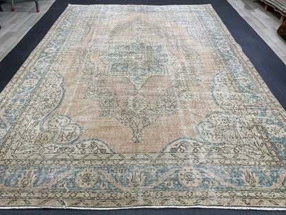 Vintage RUG Hand Knotted 7.5 x 10.6 TURKISH Rug Vintage Oushak Rug Wool Distressed Rug Handmade Rugs Vintage Turkish Rug