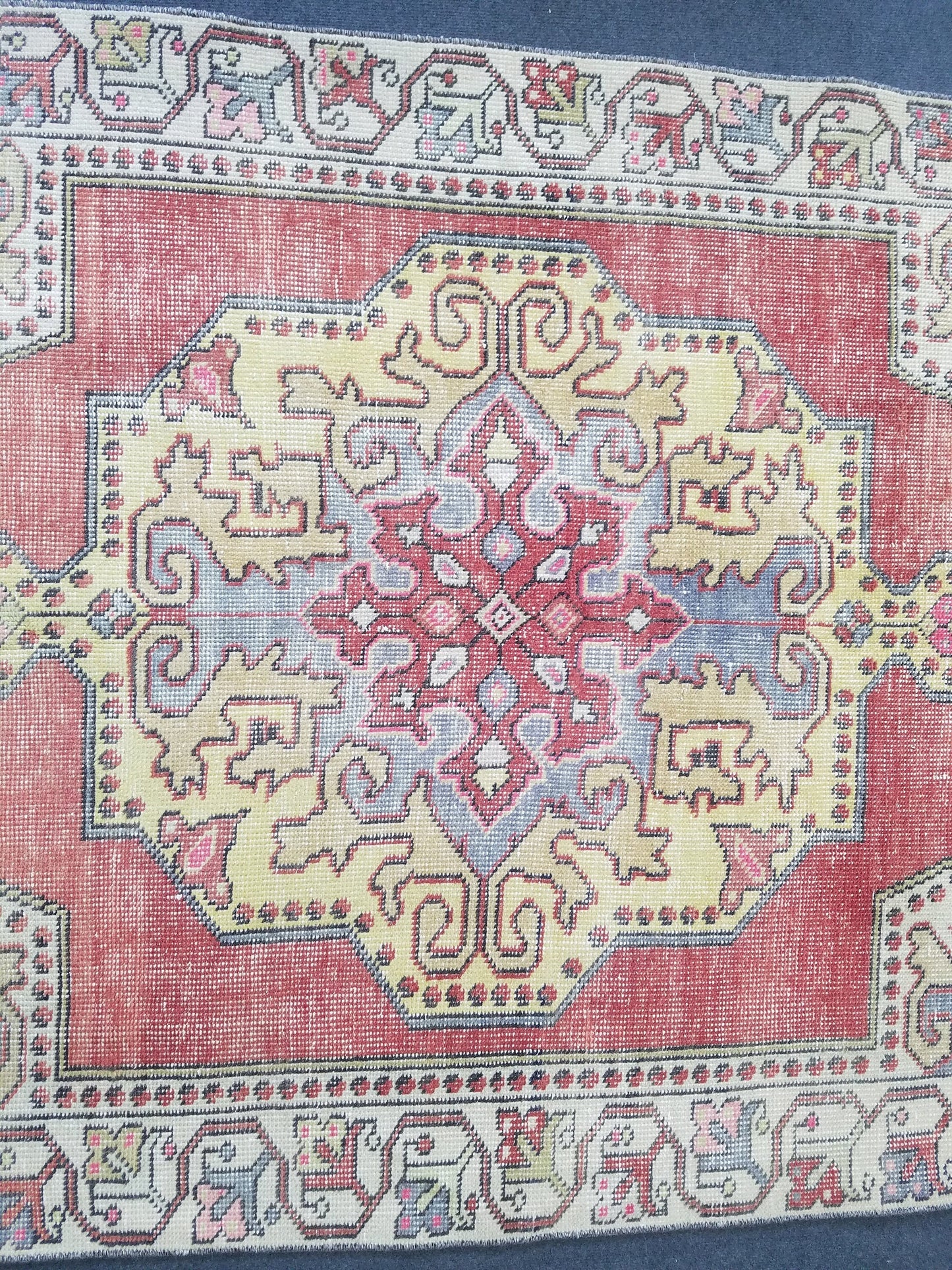 Distressed turkish rug, vintage wool rug 4x8'4 oushak handmade rug, rustic kitchen rug, bohemian rug