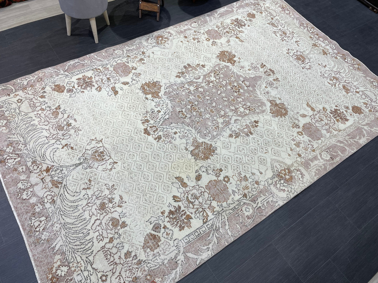 Turkish Rug, Antique Rug, Neutral 5.10 x 9.4 Rug, Persian RUG, Oushak Rug, Hand knotted Rug, Distressed Rug, Vintage Rug, Handmade Rug,