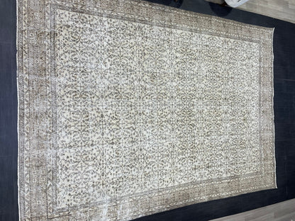 NEUTRAL Handmade Rug, NATURAL Vintage Turkish 8 x 11.3 Rug, Handmade Rugs, Oushak Rug, Turkish Oushak Rug, Hand Knotted Rug Distressed Rug