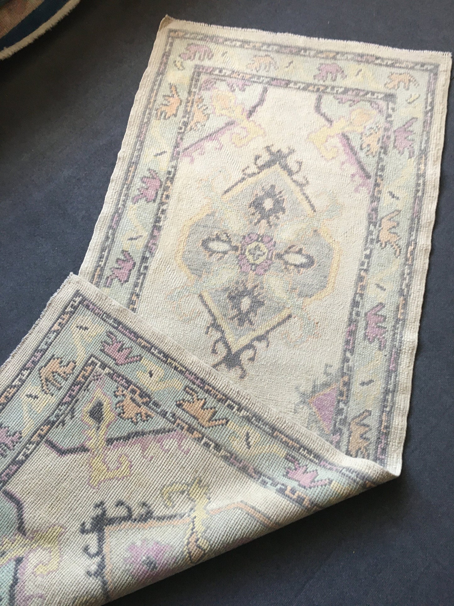 3x8 feet long new turkish runner rug, handmade wool beige kitchen runner, long floor corridor runner, black faded living room oushak runner