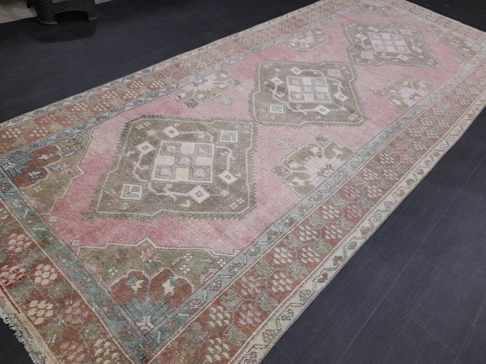Muted Vintage Turkish Runner Rug 4.8 x 11 Orienta Runner Rug muted Vintage Runner Rug Hallway Runner Rug Kitchen Runner Rug Wool Runner Rug