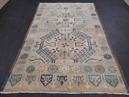 Vintage RUG TURKISH 4.3 x 6.8 Rug Vintage Oushak Rug Vintage Oriental Rug Wool Hand Knotted Rug Hand Made Rugs Antique Turkish Rug