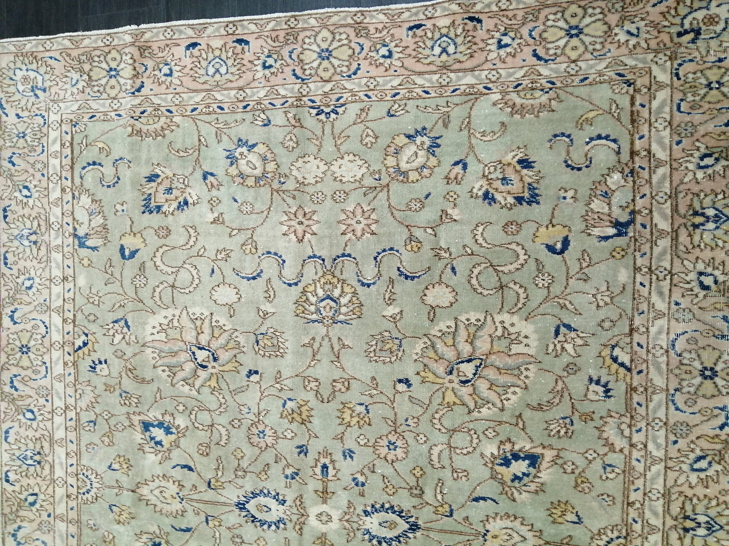 6.3 x 8.4 OUSHAK RUG TURKISH Light Green Blue Rug Vintage Oriental Rug Vintage Wool Fine Knotted Rug Hand Made Rugs Turkish Rug 6x8