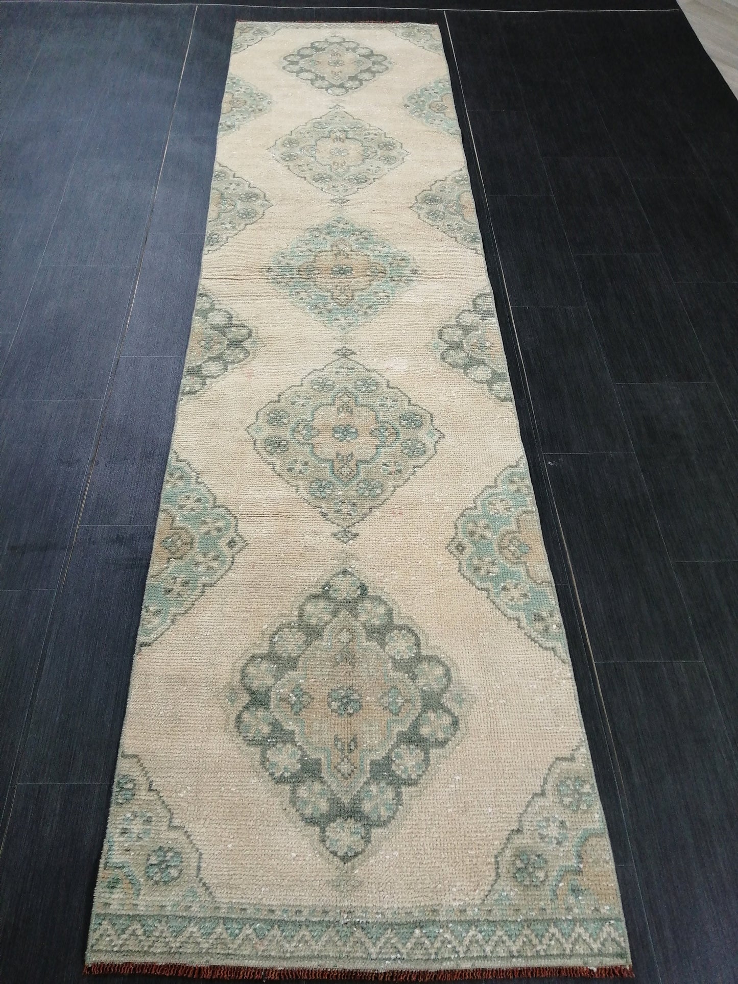 Muted Oushak Runner 10 x 2.5 Vintage Runner Rug Hallway Runner Rug Kitchen Runner Rug Wool Runner Rug Wool Oushak Rug
