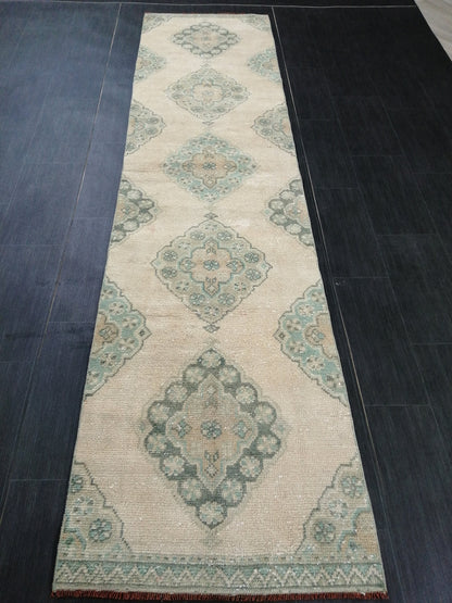 Muted Oushak Runner 10 x 2.5 Vintage Runner Rug Hallway Runner Rug Kitchen Runner Rug Wool Runner Rug Wool Oushak Rug