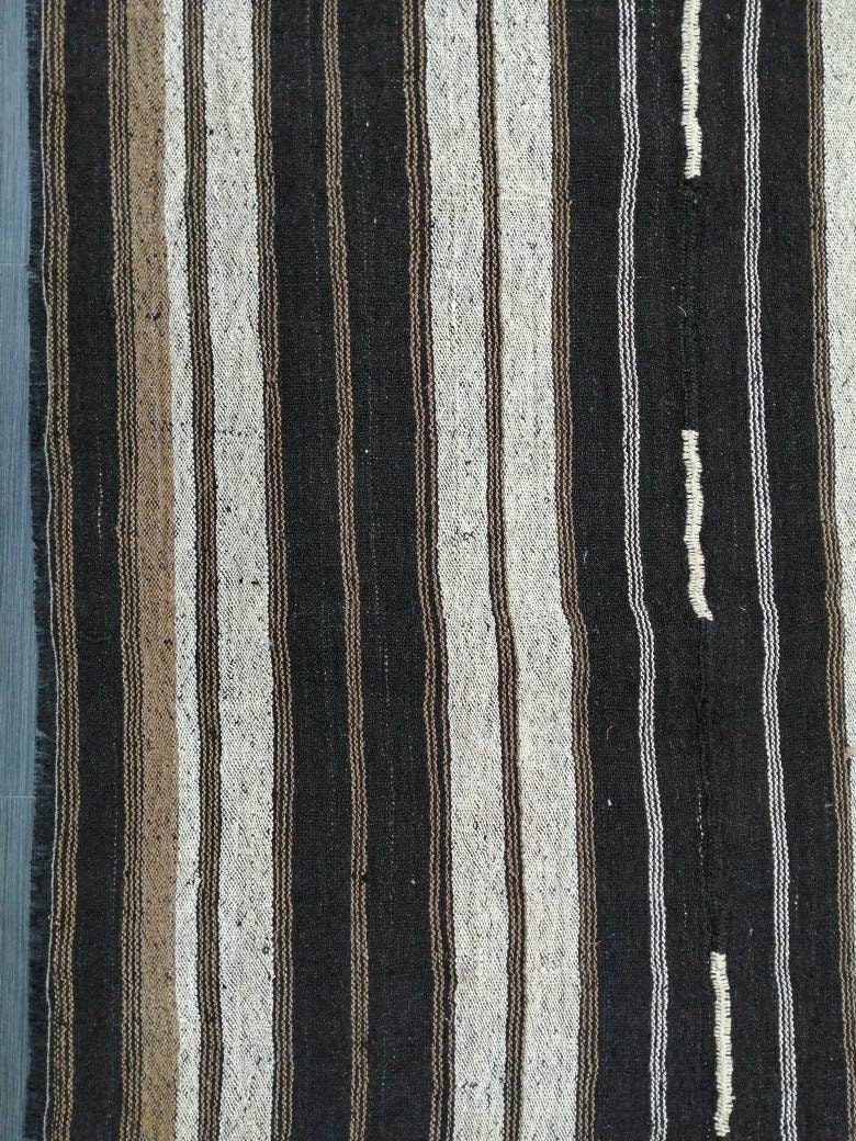 8 x 12.2 Neutral Turkish Flat woven Rug, No Dye Flatweave Carpet , Stripped Flatweaving, Rustic Rug, Farmhouse Rug, Dark Oushak 8x12 rug