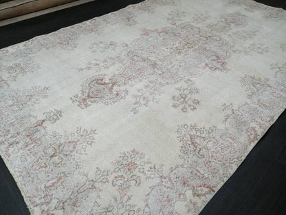 Oriental Rug 7x11 Vintage Turkish Rug Oushak Rug Turkish  Rug, Distressed Persian Rug, Distressed Wool large Neutral Rug 11 x 7