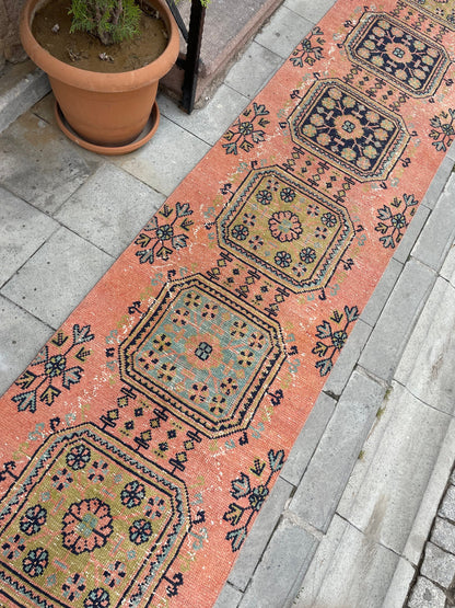 Long Vintage Runner TURKISH Runner Rug 2.6 x 21 Handmade Runner Rug XL Oriental Runner Rug Staircase Hand Knotted Runner rug