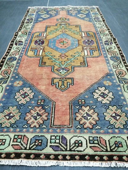 OUSHAK RUG 7.4 x 3.8 TURKISH Oushak Rug Vintage Oushak Runner Rug Vintage Runner Rug Wool Oushak Rug Hand Made Rugs Vintage Turkish Rug
