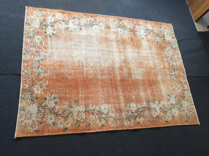 Vintage Rug Orange Oushak Rug Orange Area  Rug, Oushak Wool Rug,Oushak Rug