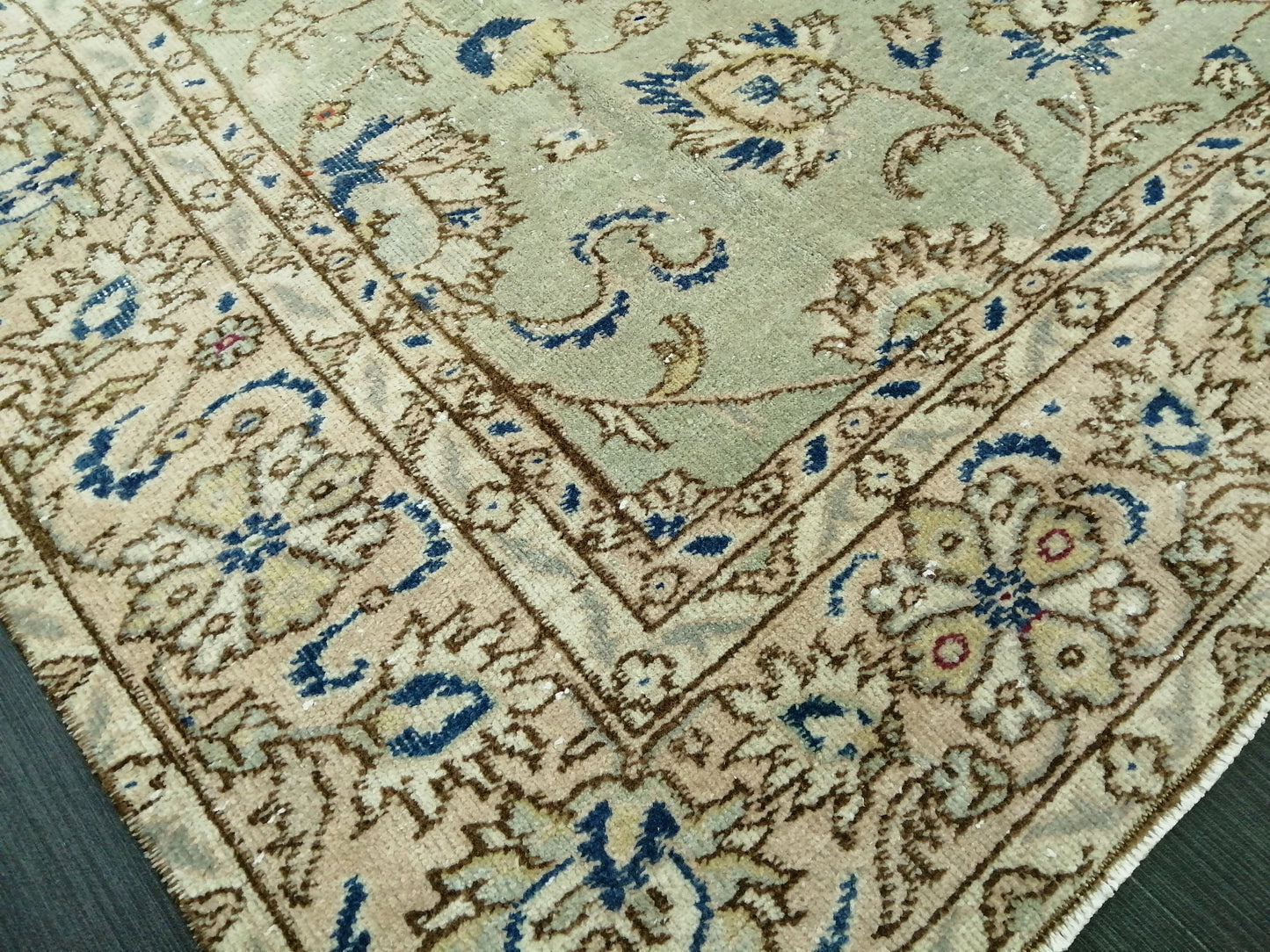 6.3 x 8.4 OUSHAK RUG TURKISH Light Green Blue Rug Vintage Oriental Rug Vintage Wool Fine Knotted Rug Hand Made Rugs Turkish Rug 6x8