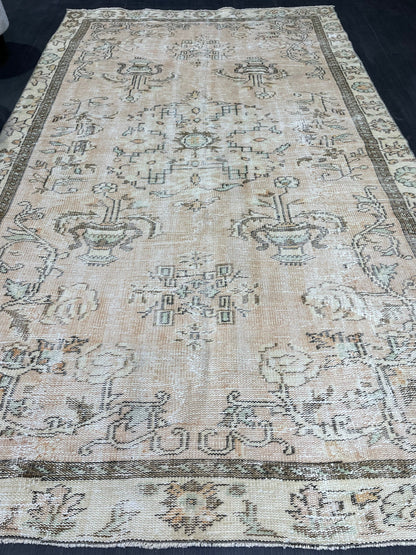Turkish Rug, Distressed 6.6 x 9.4 Vintage Rug, Oushak Rug, Wool Oriental Rugs, Handmade Rug, Persian Rug, Vintage Turkish Rug, Farmhouse Rug