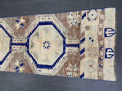 Muted Vintage Runner Rug 2.8 x 11.4 Muted Turkish Runner Star Rug Navy Oushak Runner Rug Hallway Runner Kitchen Runner Rug Wool Runner