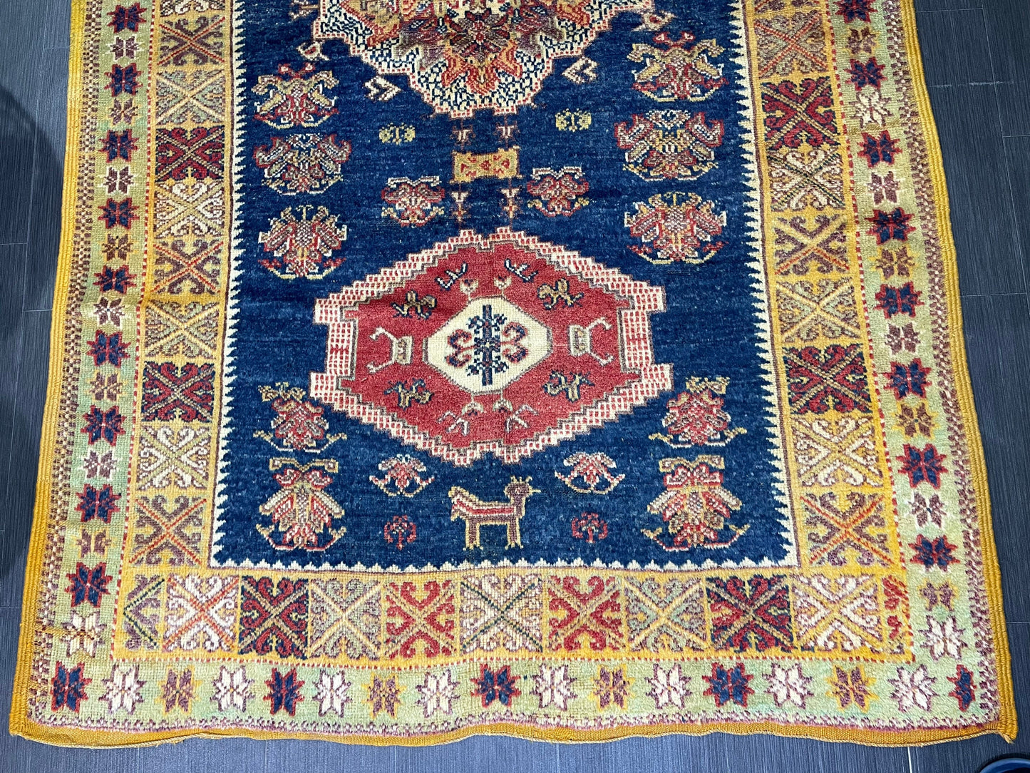 Antique RUG, Turkish Oushak 5 x 8.3 Rug, One Of A Kind Rug, Vintage Persian Rug, Blue Vintage Rug, Fine Wool Unique Rug, Rear Turkish Rug,