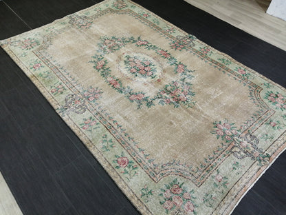 9x5.8 OUSHAK RUG Distressed TURKISH Oushak Rug Vintage Oushak Runner Rug 9x6 Large Rug Wool Oushak Rug Hand Made Rugs Vintage Turkish Rug
