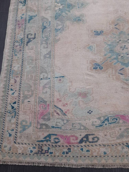Muted OUSHAK RUG TURKISH Oushak Neutral Rug Vintage 4.7 x 8.9 Rug Wool Large Rug Hand Made Rugs Vintage Turkish Rug Vintage Living room rug