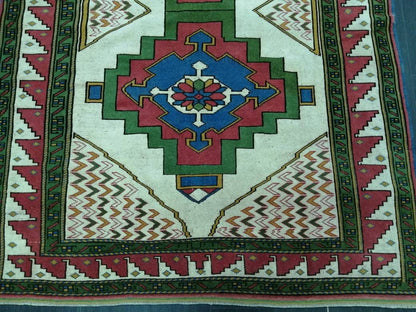 TURKISH Rug, wool Hand Made Rug, 6x9  Rustic Oushak Rug, Boho Rug, Vintage Blue and Green Rugs, Farmhouse Rug, Vintage Rug, Oushak Rug