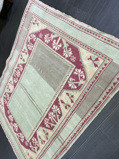 Turkish Rug, Hand Knotted 4x5 Rug, Brown Vintage Rug, Wool Muted Oushak Rug Handmade Rugs Vintage Turkish Rug, bathroom Rug