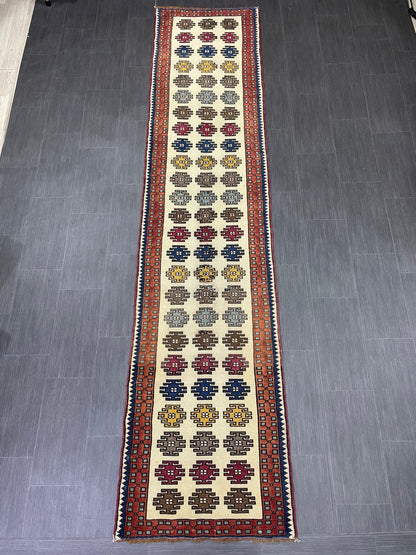 Vintage Runner Rug 2.6 x 11.5, Turkish Runner Rug, Handmade Runner Rug,Hallway Runner Kitchen Runner Rug Wool Runner Rug Oriental Runner Rug