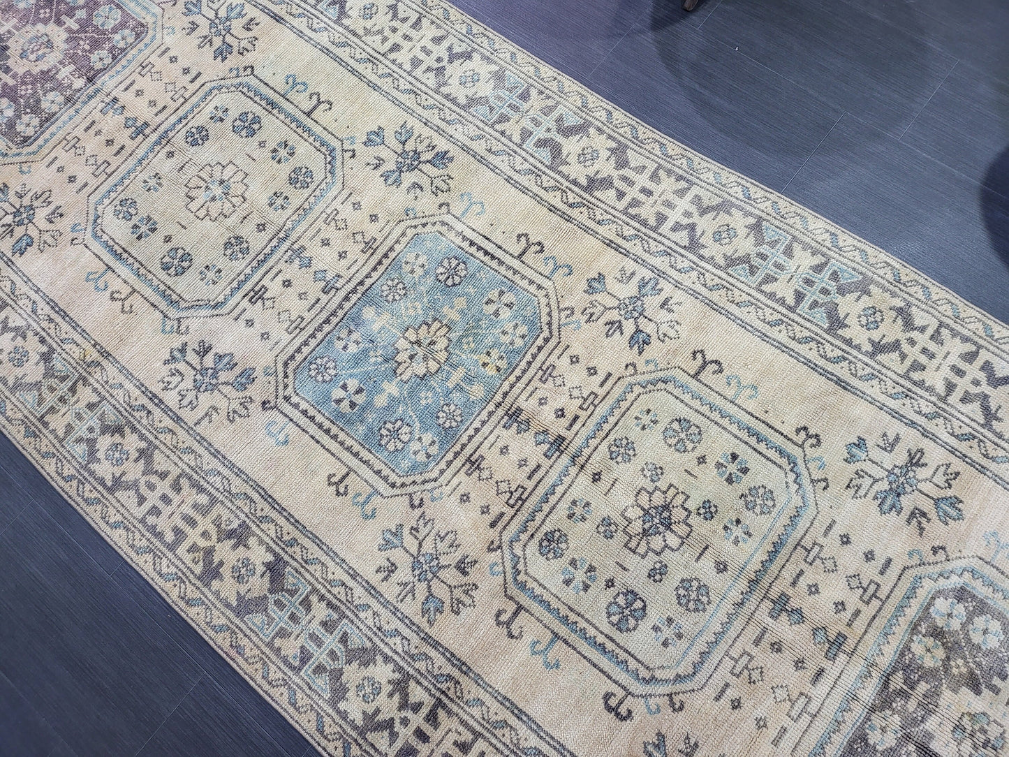 Muted Oushak Runner Rug, Turkish Runner 4.6 x 12 Rug, Vintage Runner Rug, Muted Hallway Runner Rug, Kitchen Runner Rug, Wool Handknotted Rug