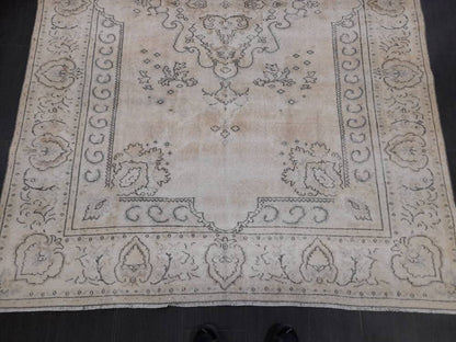 Neutral Rugs 6.4 x 9.3 ft Vintage Neutral Rug Muted Oushak Rug, Rustic Rug, Turkish Rug, Muted Farmhouse Rug, Wool rug Vintage Oriental Rug