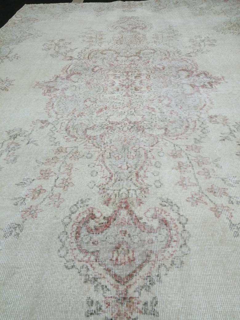 Oriental Rug 7x11 Vintage Turkish Rug Oushak Rug Turkish  Rug, Distressed Persian Rug, Distressed Wool large Neutral Rug 11 x 7