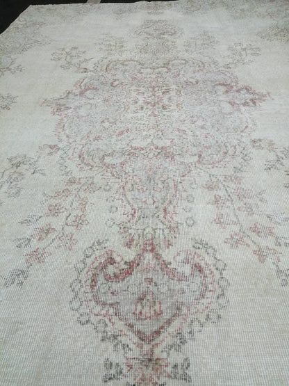 Oriental Rug 7x11 Vintage Turkish Rug Oushak Rug Turkish  Rug, Distressed Persian Rug, Distressed Wool large Neutral Rug 11 x 7