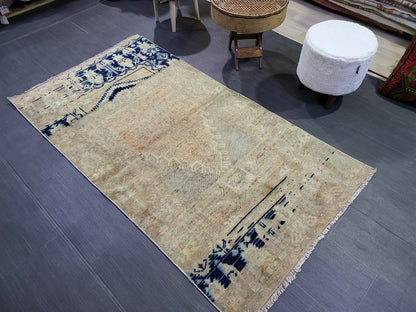 Handmade 3.2 x 6 Rug, Oushak Rug, Rustic Rug, primitive Rug, Fun Rug, Turkish Rug, Farmhouse Rug, Vintage Rug, Wool rug
