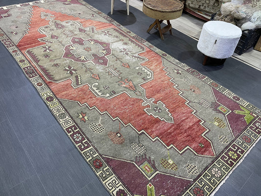 Natural Wool Rug, TURKISH 4.5 x 10.9 Rug, Vintage Turkish Rugs, Anatolian Oushak Rug, Handmade Rug, Vintage Rug, Hand Knotted rug