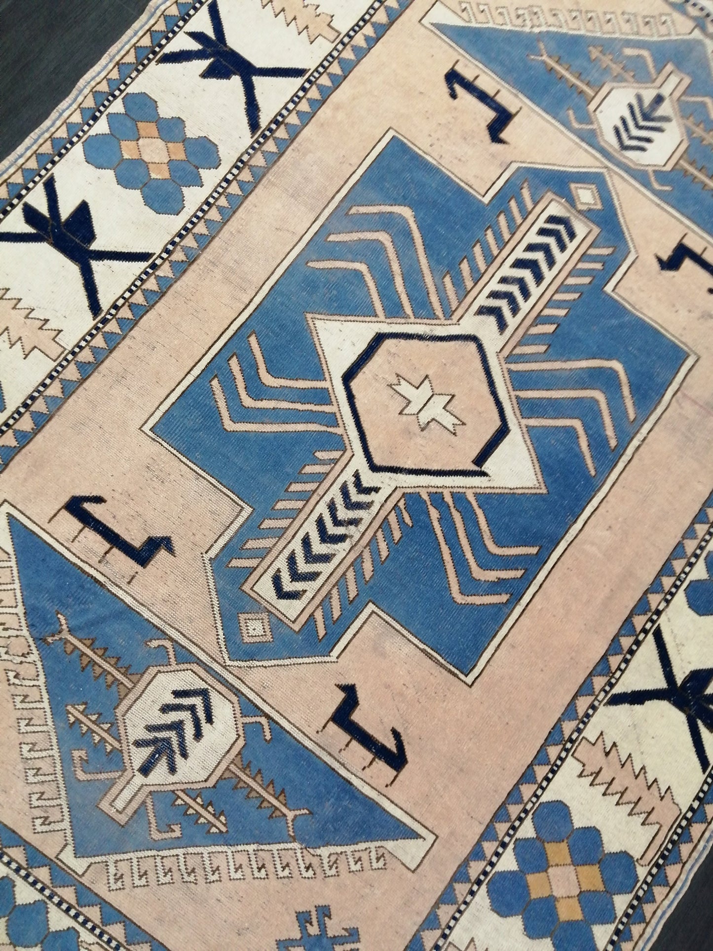 Blue Wool Rugs 6.8 x 10 Vintage Hand Made Rug, Oushak Rug, Turkish Rug, Farmhouse Rug Vintage Rug, Wool rug Oriental Rug 7x10 rug