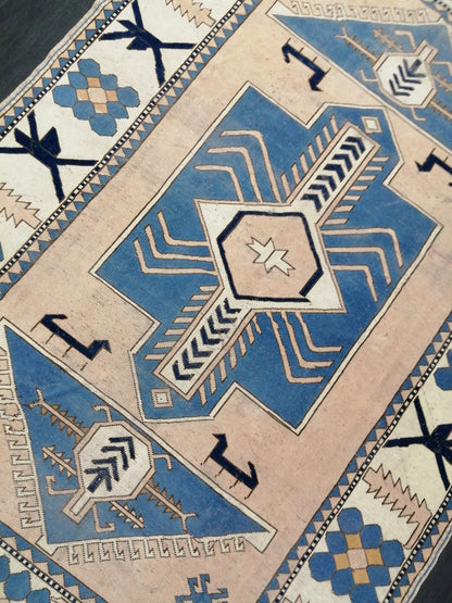Blue Wool Rugs 6.8 x 10 Vintage Hand Made Rug, Oushak Rug, Turkish Rug, Farmhouse Rug Vintage Rug, Wool rug Oriental Rug 7x10 rug