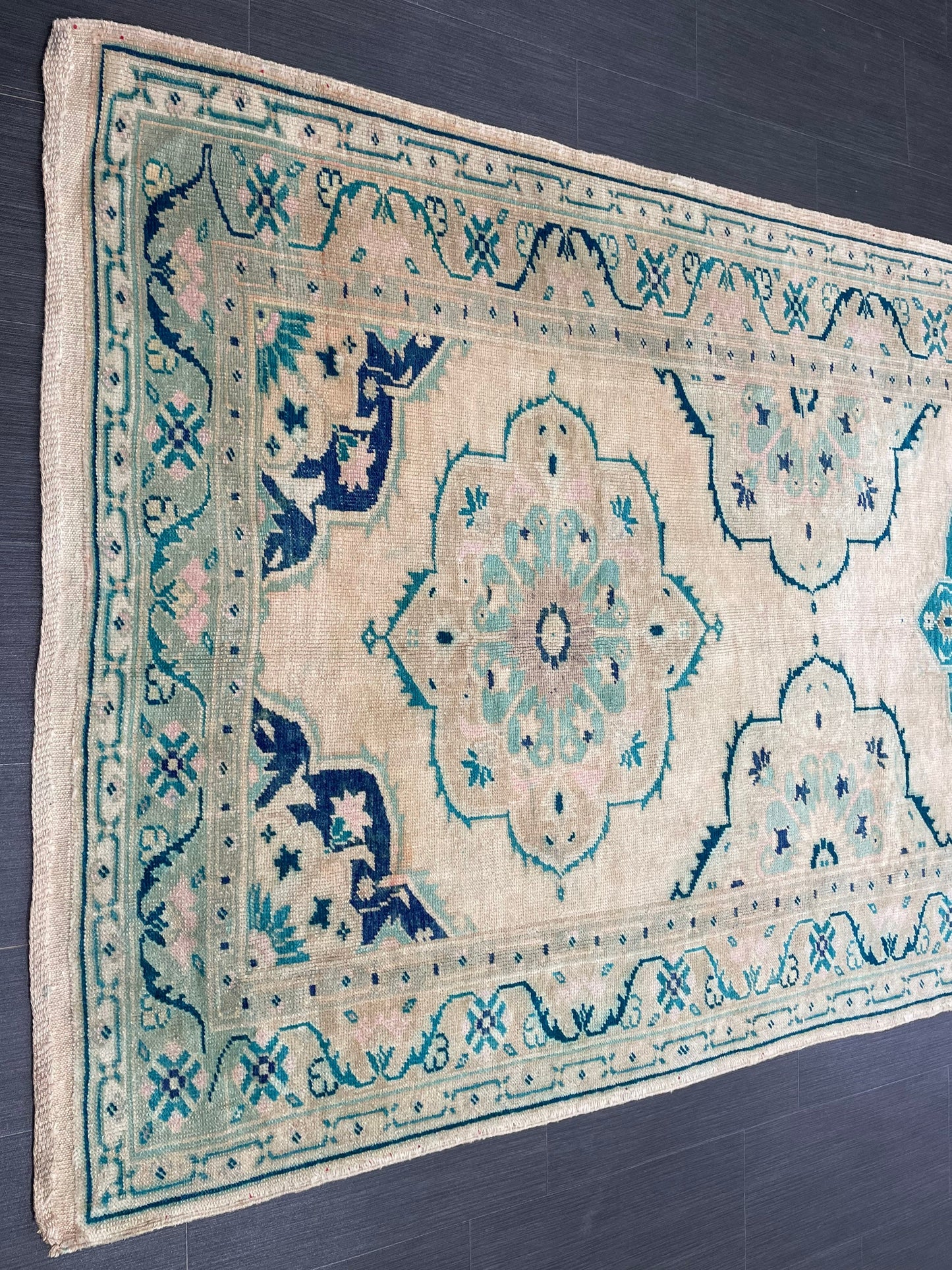 Muted Hand Knotted Rugs 4.7 x 11.8 Handmade Rug, WOOL Oushak Rug Rustic Rug Runner, Turkish Rug Farmhouse Rug Vintage Rug Wool rug
