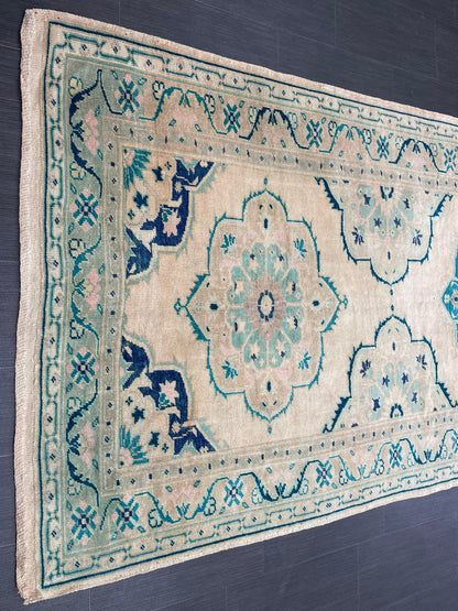 Muted Hand Knotted Rugs 4.7 x 11.8 Handmade Rug, WOOL Oushak Rug Rustic Rug Runner, Turkish Rug Farmhouse Rug Vintage Rug Wool rug