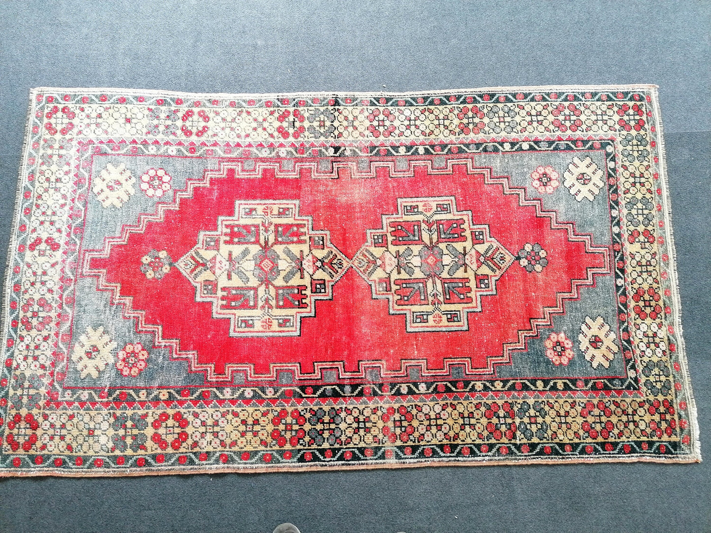 Vintage turkish rug,  oushak vintage rug ,kitchen rug, vintage anatolian rug 6'3x3'7 feet