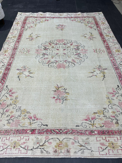 Distressed RUG, Vintage 6.2 x 9.3 Rug, Oushak Rug, Handmade Rug, Turkish Rug, Antique Rug, Farmhouse  Rug, Persian Rug,Rustic Rug