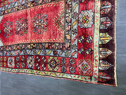 Vintage RUG, TURKISH 4.2 x 7.4 Rug, Wool Hand Knotted Rug, Persian Rug Wool Handmade Rug, Oushak Rugs Muted Hand Knotted rug