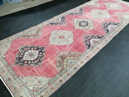 Muted Oriental Runner Rug 4.3 x 12 Turkish Runner Rug Vintage Runner Rug Hallway Runner Rug Kitchen Runner Rug Persian Wool Runner Rug