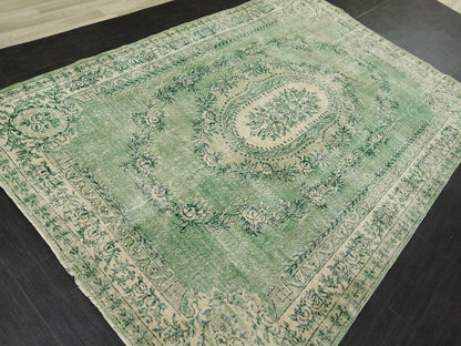 7 x 10.2 Green Vintage Rugs, Hand Made Rug, Oushak Rug, Rustic Rug 7x10 Oriental Rug, Turkish Rug, Farmhouse Rug, Vintage Rug 7x10 Wool rug
