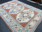 Large Oushak Rug, Vintage 6 x 8.4 Rug, Handmade Rug, Vintage Turkish Rugs, WOOL RUGS, High Quality Orange Hand Knotted Rug