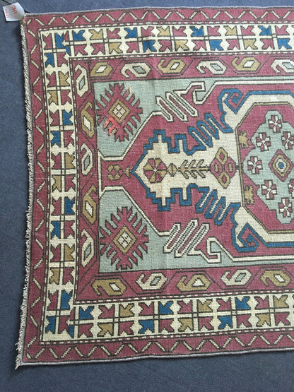 4x6 feet claret red muted vintage kitchen area rug, handmade blue turkish living room carpet, wool bedroom floor wide rug, bathroom area rug
