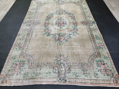 9x5.8 OUSHAK RUG Distressed TURKISH Oushak Rug Vintage Oushak Runner Rug 9x6 Large Rug Wool Oushak Rug Hand Made Rugs Vintage Turkish Rug