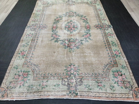 9x5.8 OUSHAK RUG Distressed TURKISH Oushak Rug Vintage Oushak Runner Rug 9x6 Large Rug Wool Oushak Rug Hand Made Rugs Vintage Turkish Rug