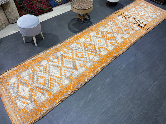MUTED Staircase Runner Rug, 3.2 x 13.2 Vintage Turkish Runner, XL Vintage Oriental Runner Rug, Oushak Runner Rug, Plush Soft Wool Runner