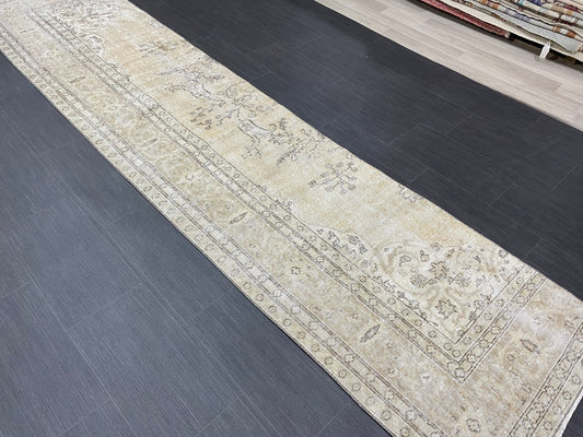 Muted Oushak Runner 2.5 x 11.5 Rug Distressed Turkish Runner Rug Vintage Runner Handmade Hallway Runner Rug Kitchen Runner Rug Wool Runner