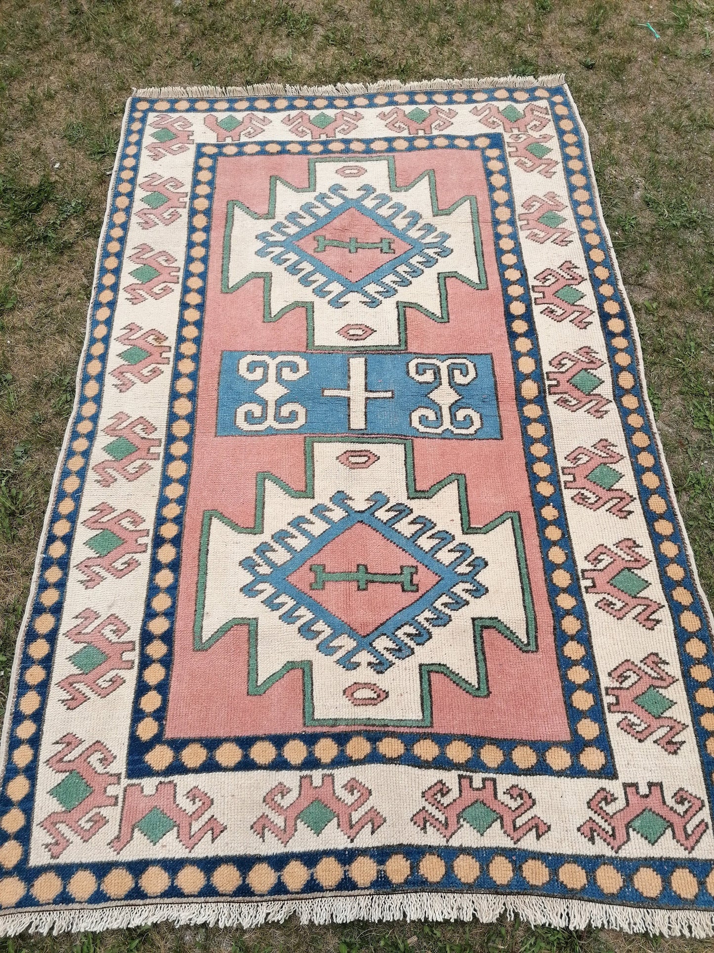 Vintage turkish blue rugs 4'5x6'9 oushak wool rug