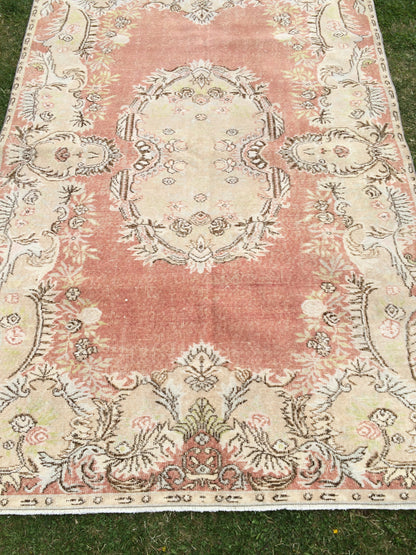 9.4x6 Vintage Rugs, Vintage Turkish Rug, Vintage Large Area Rug Soft Orange Vintage Rug Hand Made Oushak Rug Earth Tones Rug Rustic Rug